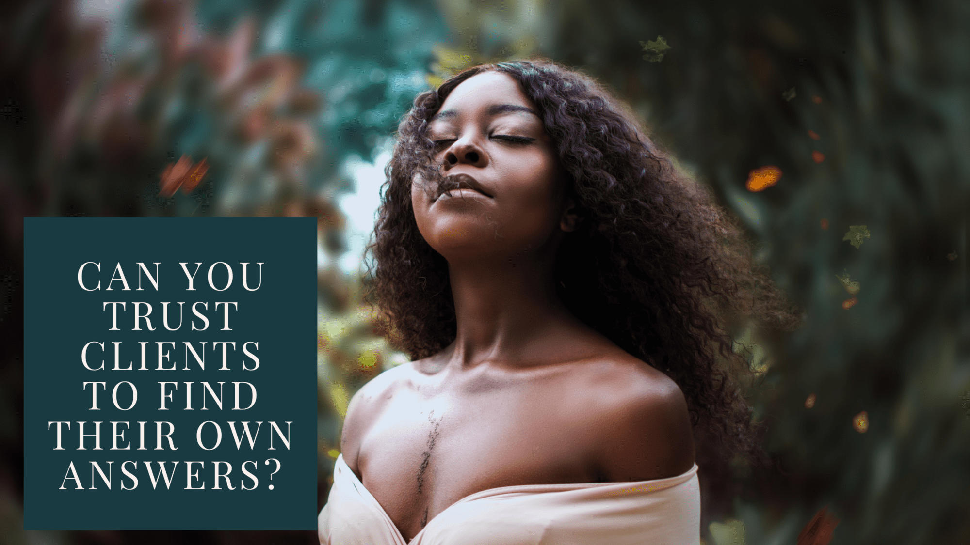 Can you trust clients to find their won answers. Young coloured woman in beige off-shoulder dress surrounded by nature. Photo Photo by Diana Simumpande